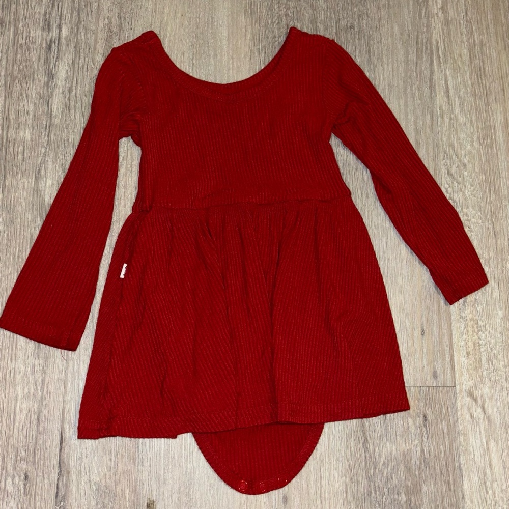 Little Sleepies Red Ribbed dress w/bodysuit